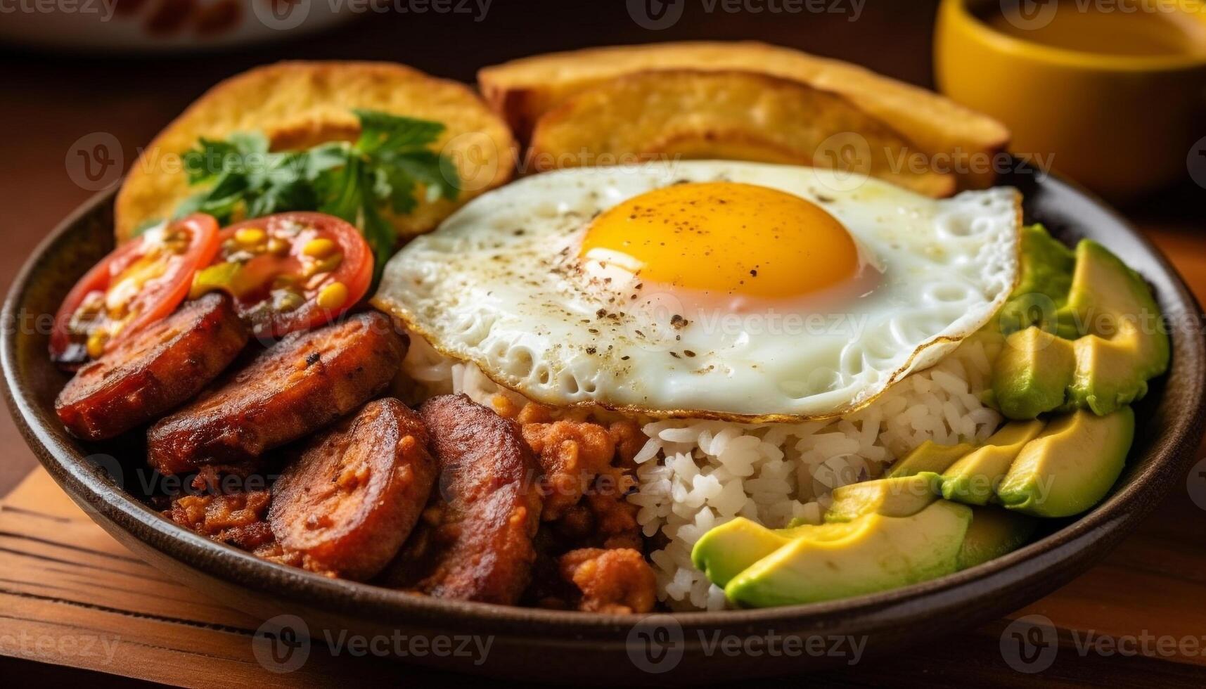 Grilled pork with tomato sauce on plate generated by AI photo