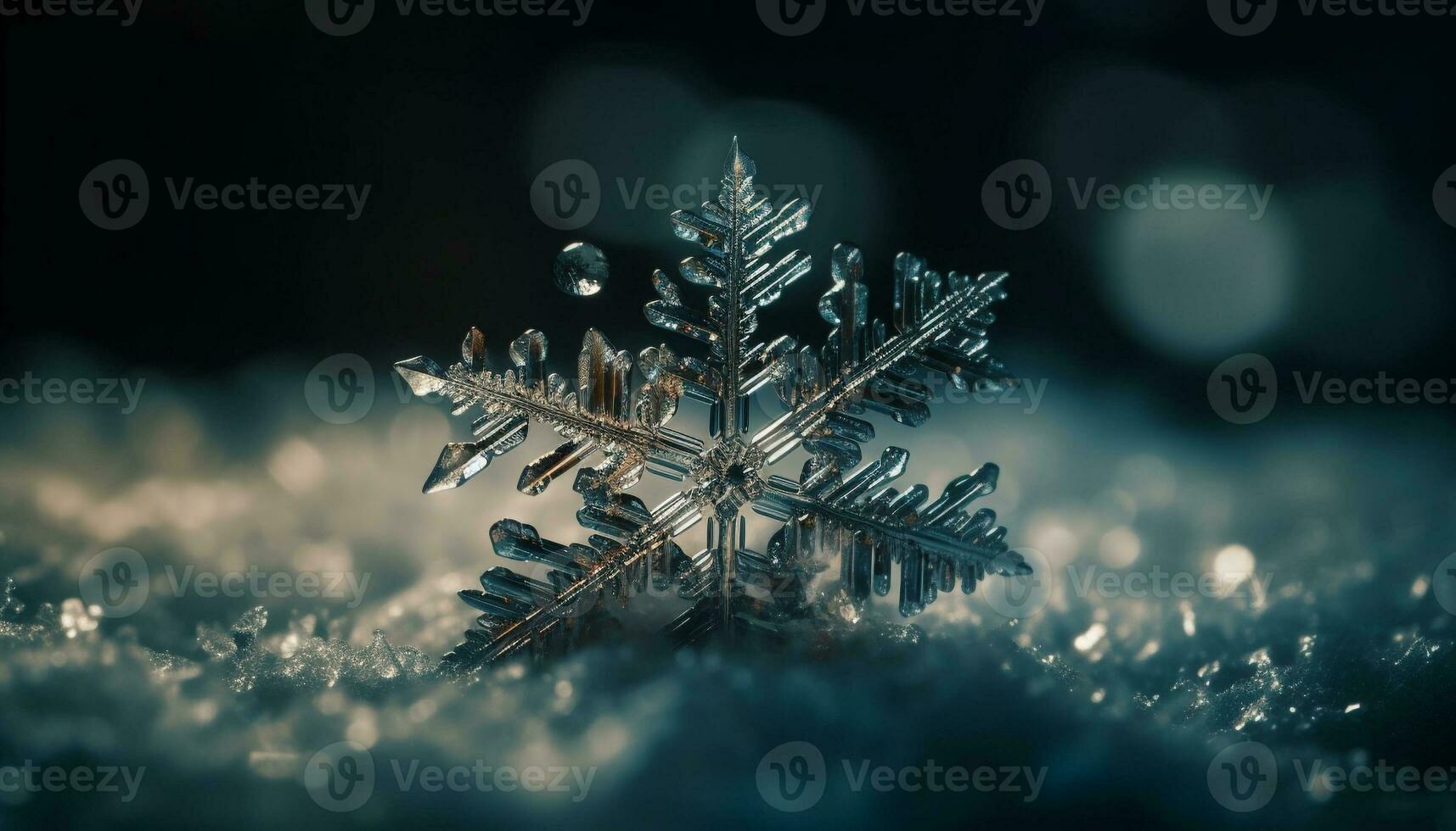 brillante copo de nieve decoración en escarchado invierno árbol generado por ai foto