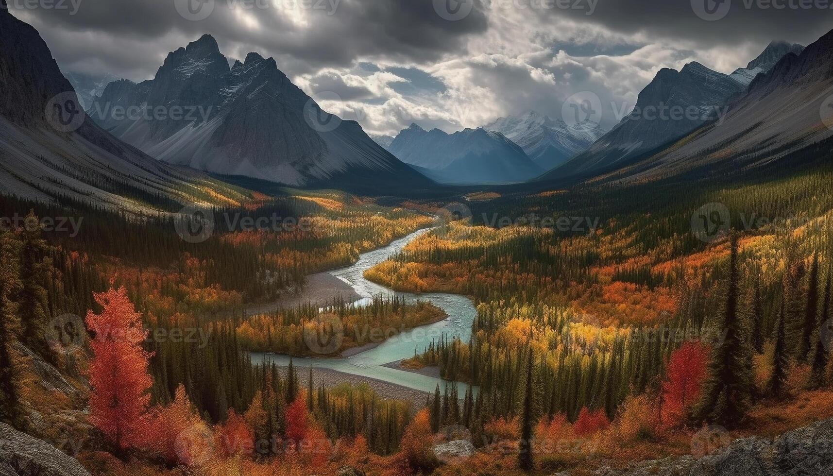 Vibrant autumn colors adorn majestic mountain landscape generative AI photo