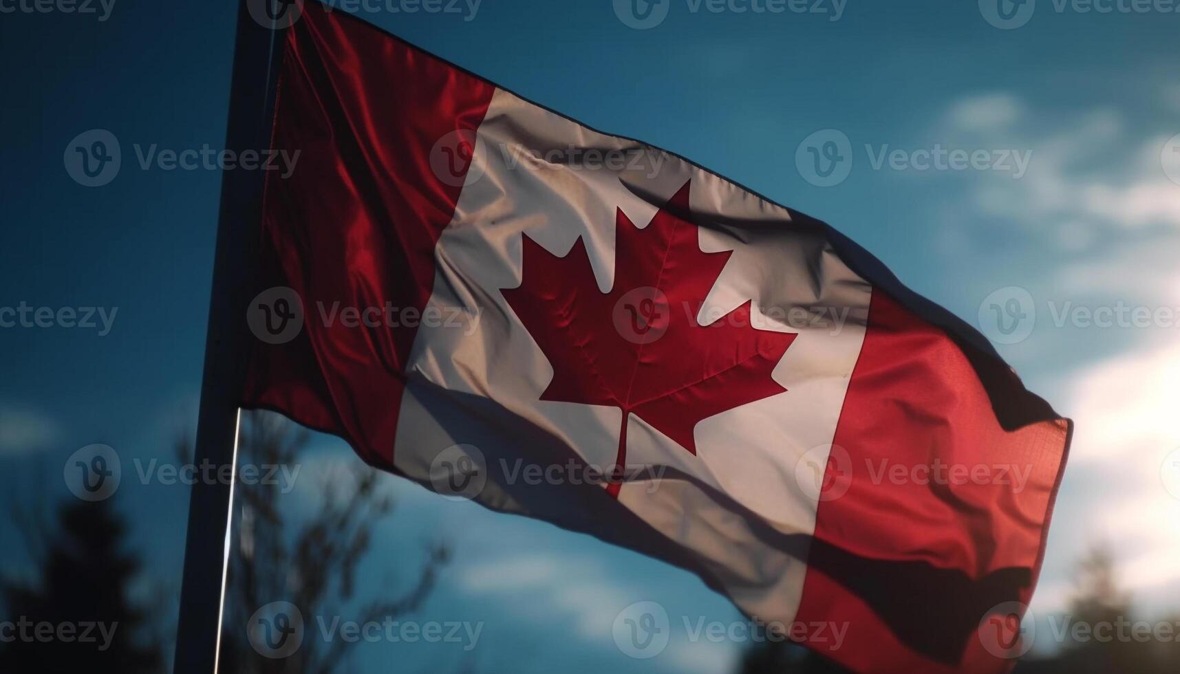 Waving Canadian flag symbolizes pride and patriotism photo