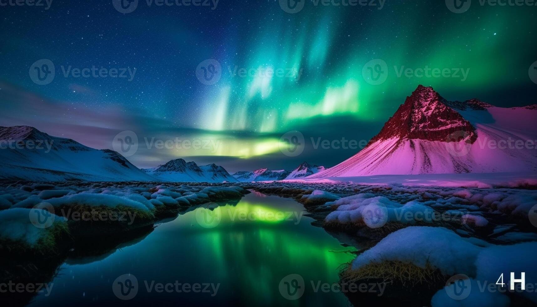 Majestic mountain range illuminated by starry night photo