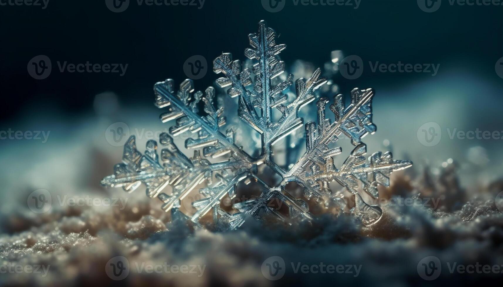 Winter snowflake decoration on frosty blue background photo
