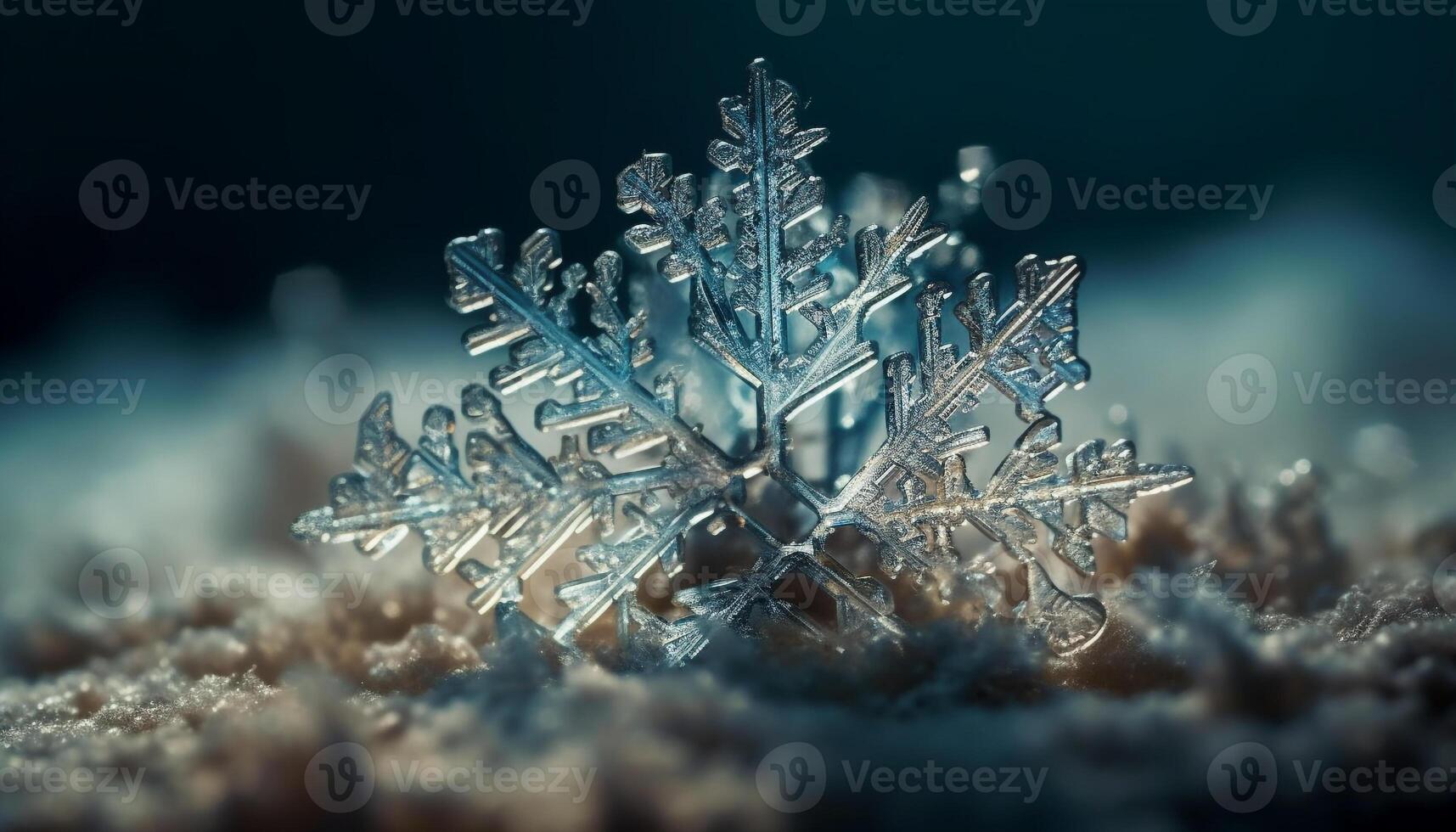 Winter snowflake decoration on frosty blue background generative AI photo