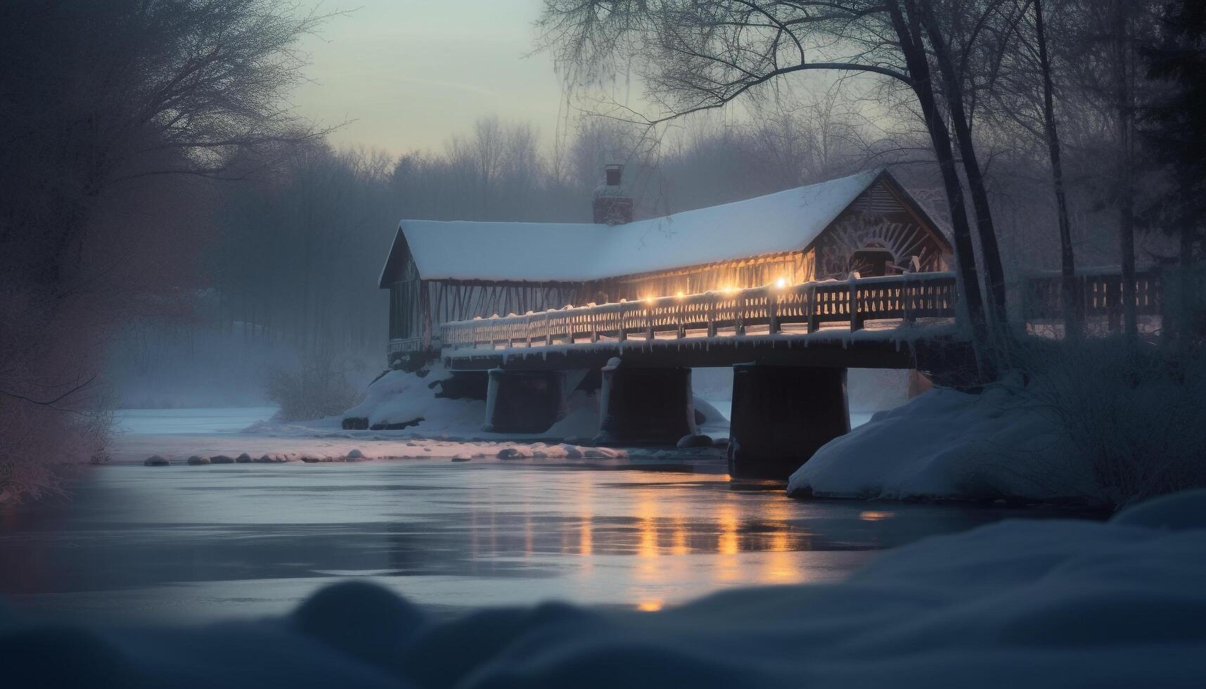 Winter night, tranquil scene, snow covered tree photo