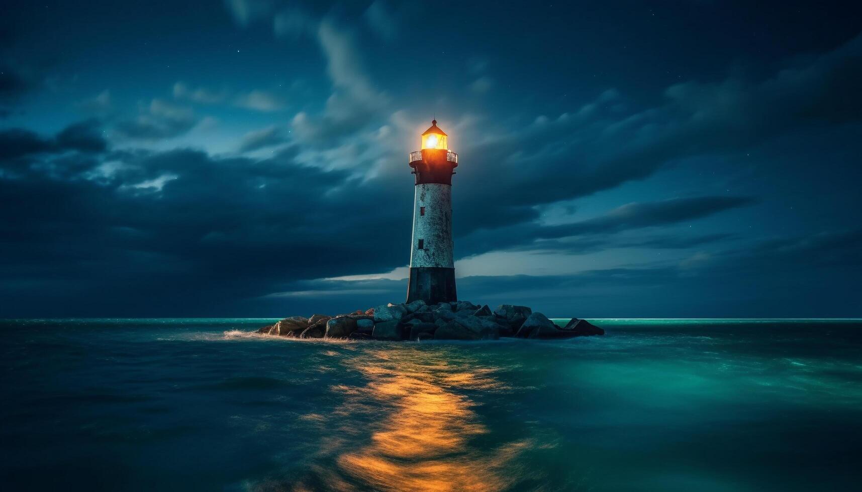 Illuminated beacon guides nautical vessels at twilight photo