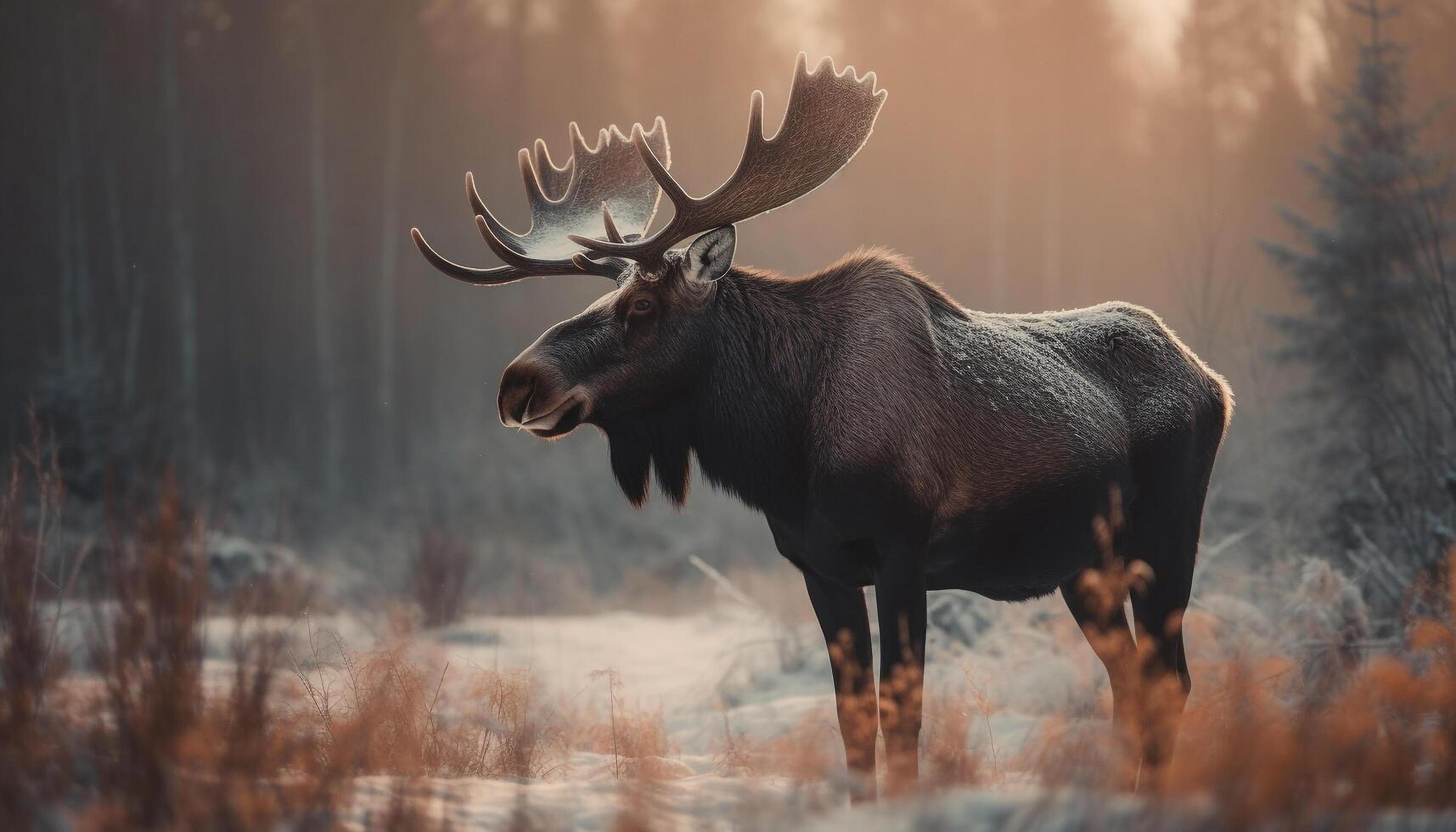 Majestic elk grazes in tranquil autumn meadow generative AI photo