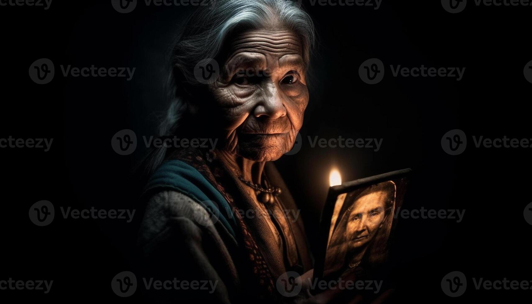 Old man praying with candle, seeking God wisdom generative AI photo