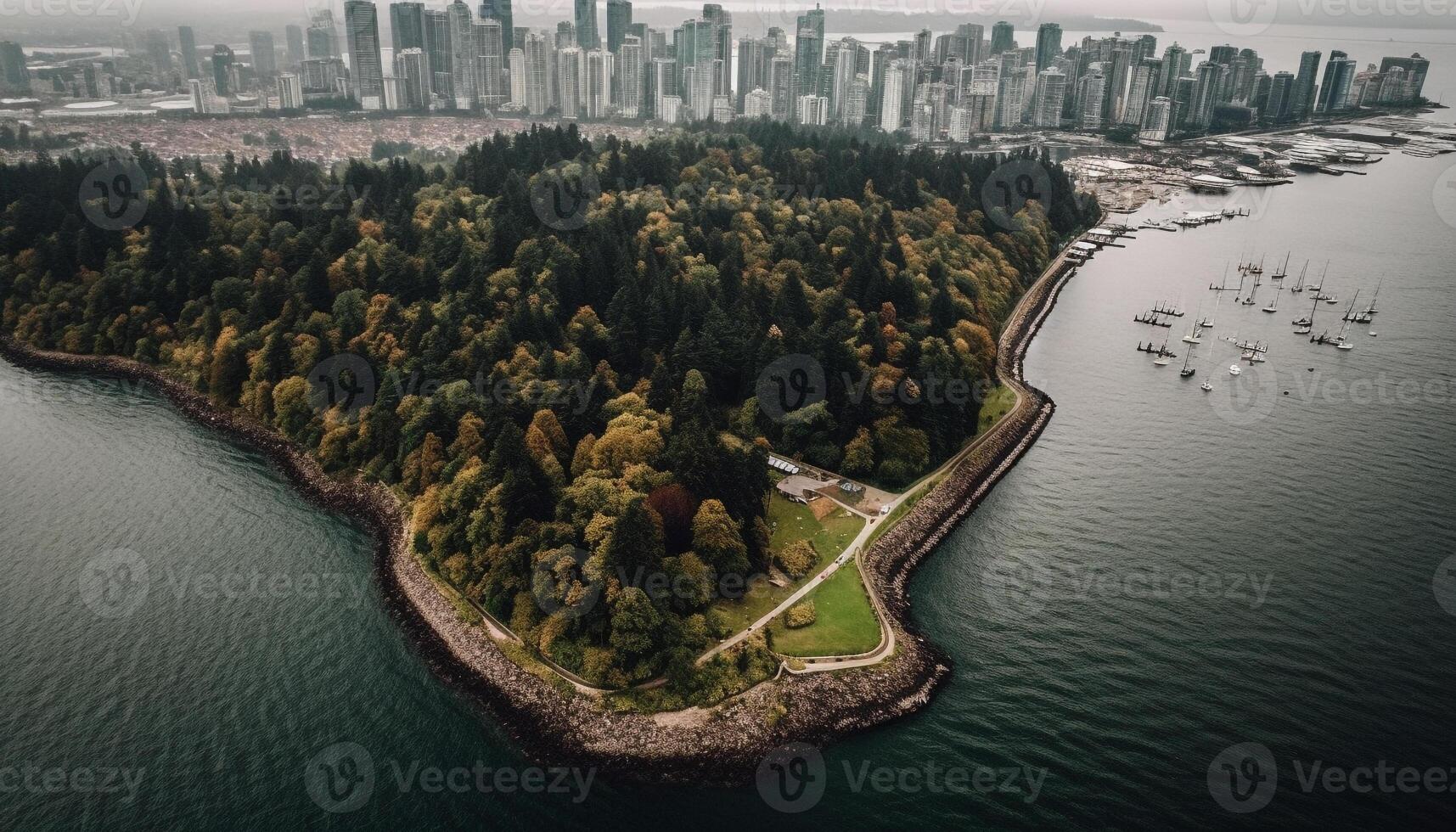 Drone captures beauty in nature, city life below generative AI photo