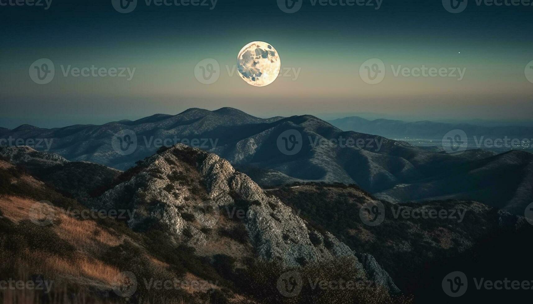 Mountain peak silhouette back lit by moonlight generative AI photo