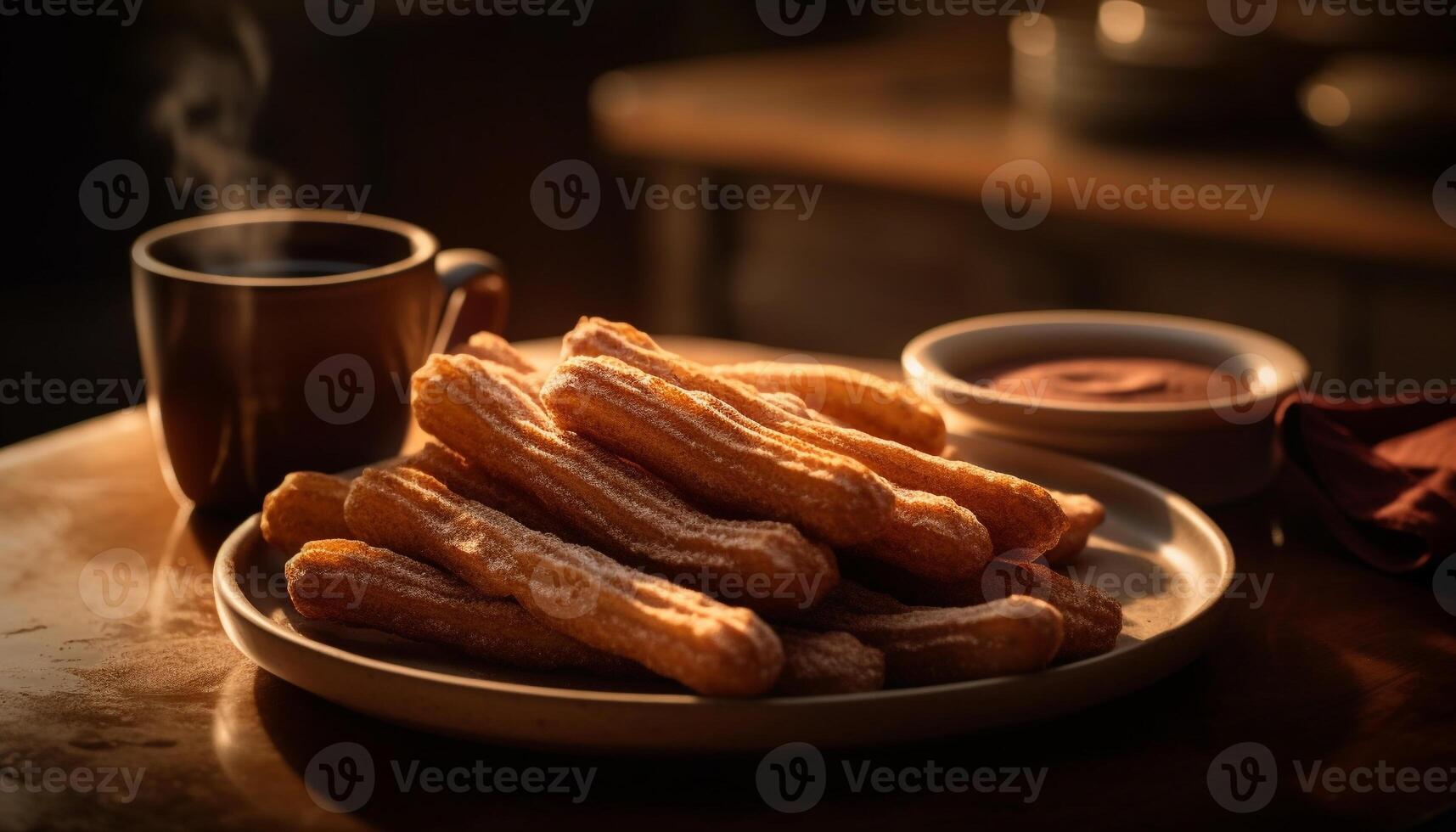 Indulgent homemade dessert on rustic wooden plate generative AI photo