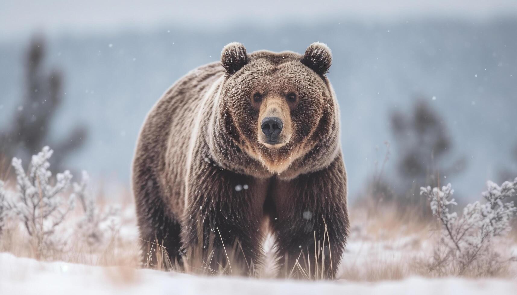 Majestic large mammal walking in snowy forest generated by AI photo