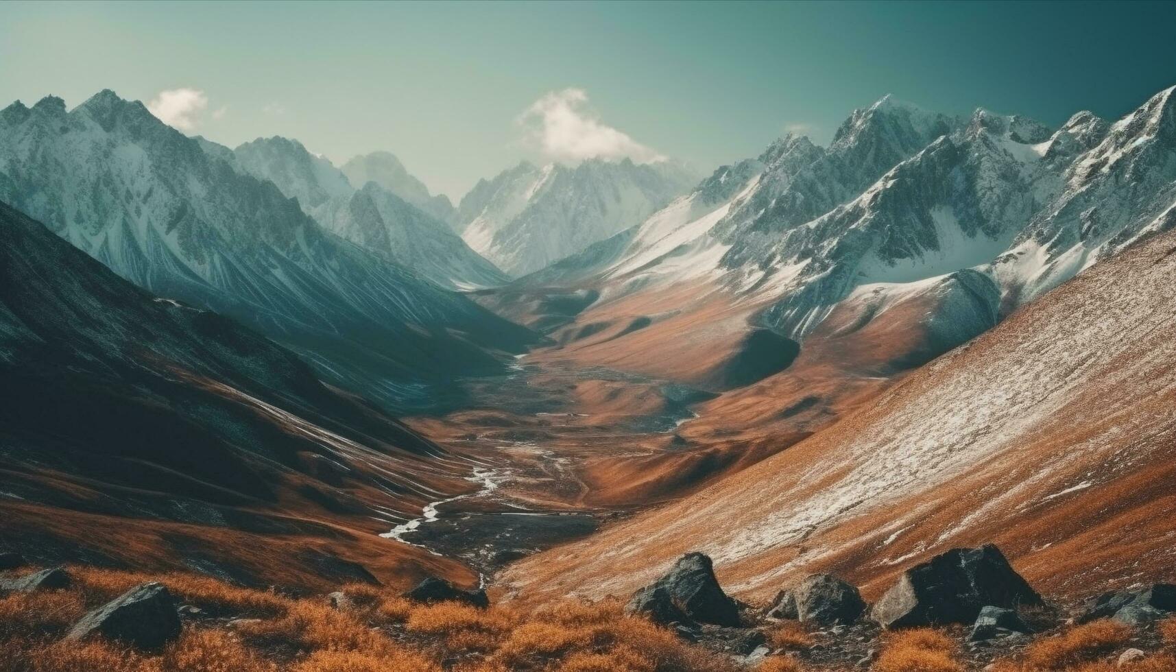 tranquilo escena de majestuoso montaña pico belleza generativo ai foto