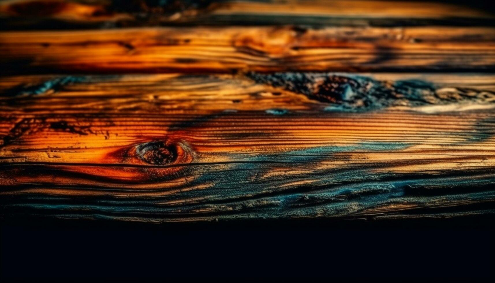 Rustic hardwood plank table with weathered design generated by AI photo