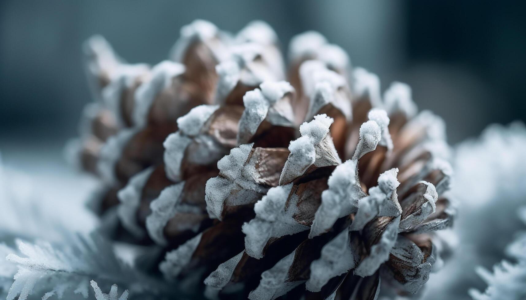 Frosty pine cone, winter frozen decoration generative AI photo