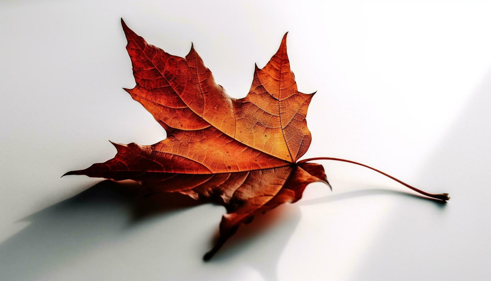Vibrant autumn maple leaf on white background generative AI photo