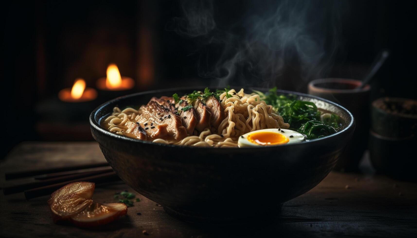 Healthy meal of soup, meat, and vegetables photo