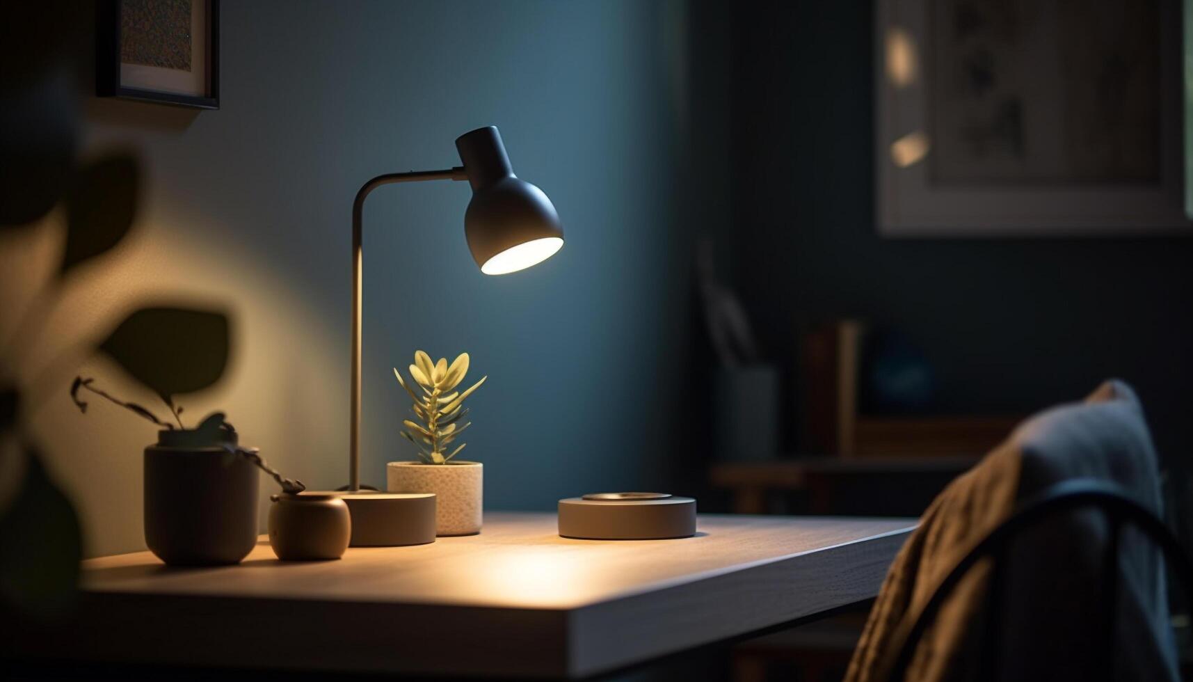 Modern elegance illuminates comfortable living room decor design generated by AI photo