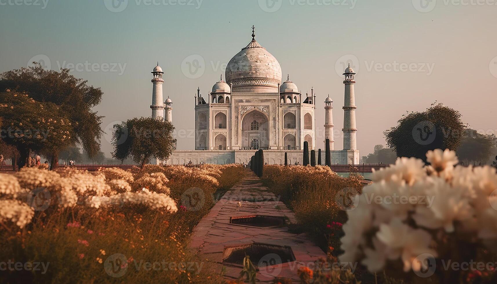 Sunset illuminates famous mausoleum symbol of spirituality generated by AI photo