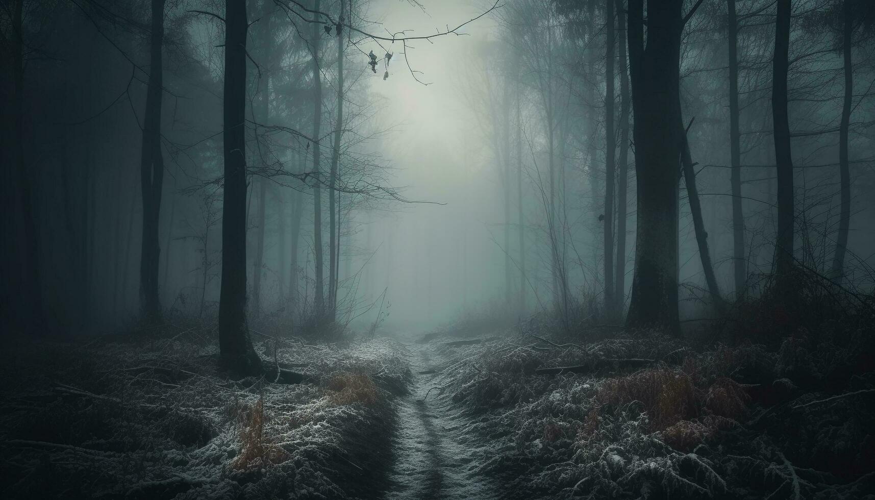 Spooky forest mystery in nature tranquil scene generated by AI photo