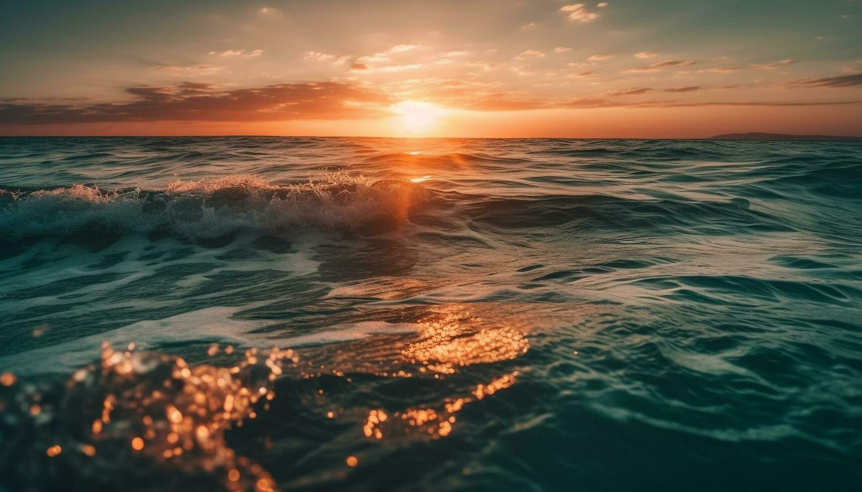 Sunset over water nature beauty in motion generated by AI photo