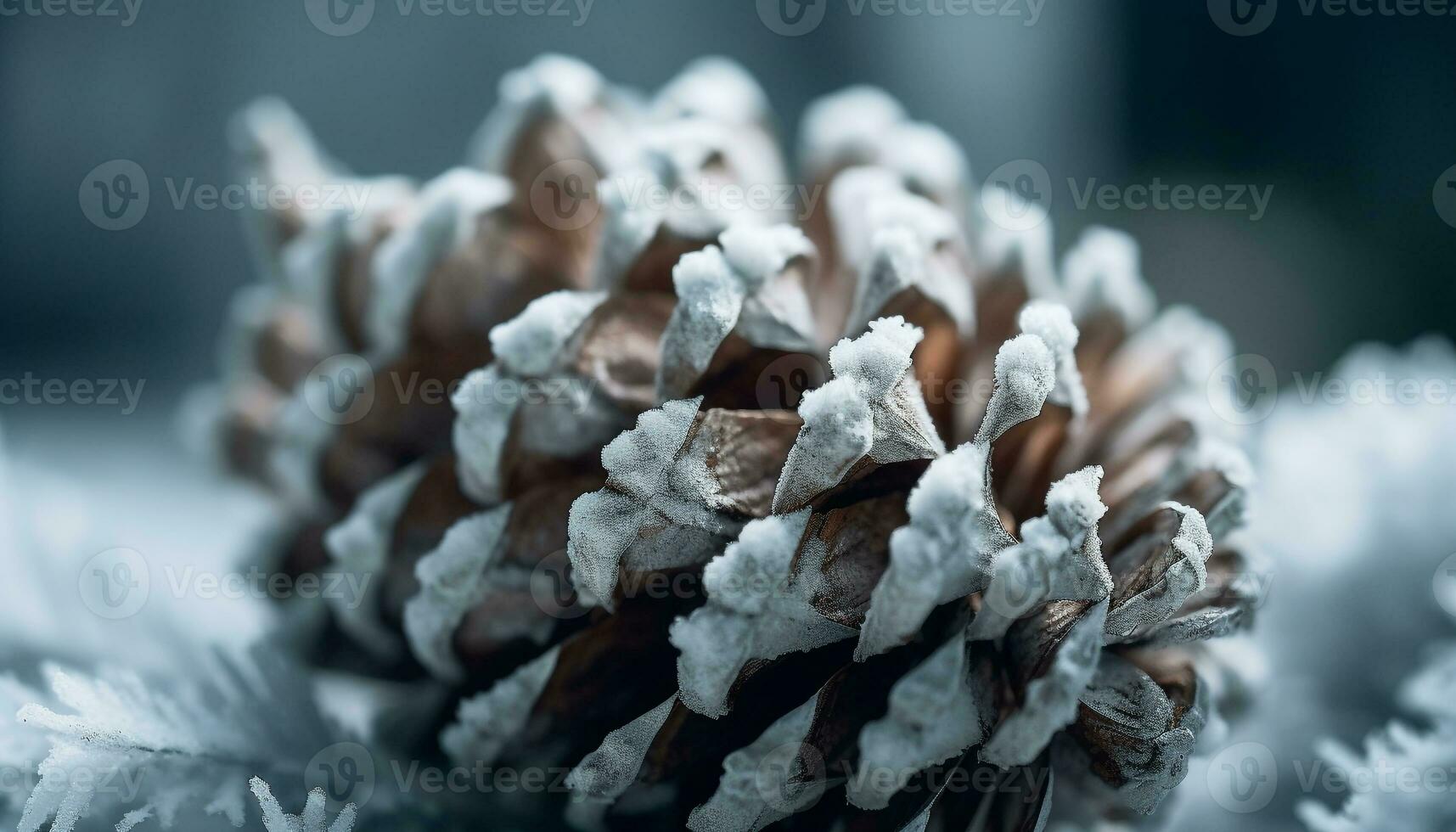 Frosty pine cone winter frozen decoration generated by AI photo