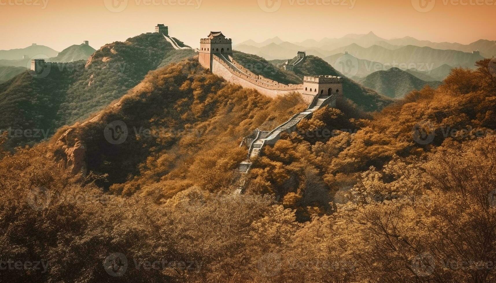 majestuoso montaña rango antiguo pared Beijing belleza generado por ai foto