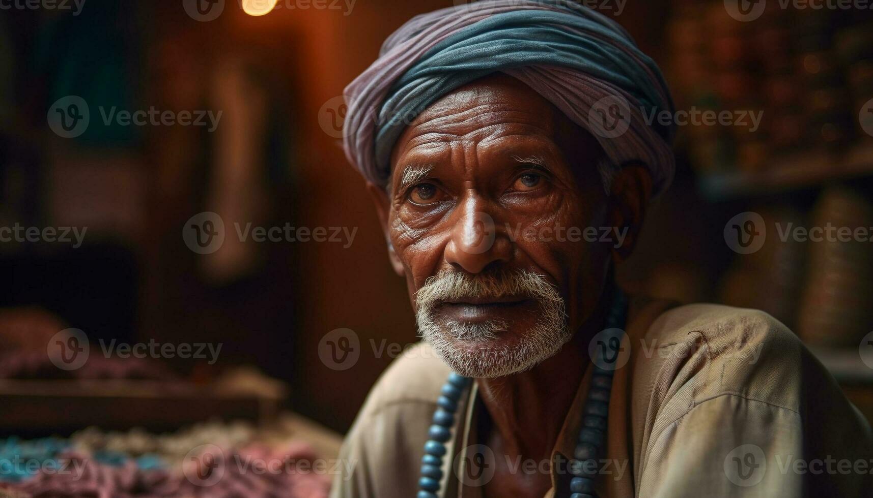 Senior Indian tailor smiling looking at camera generated by AI photo