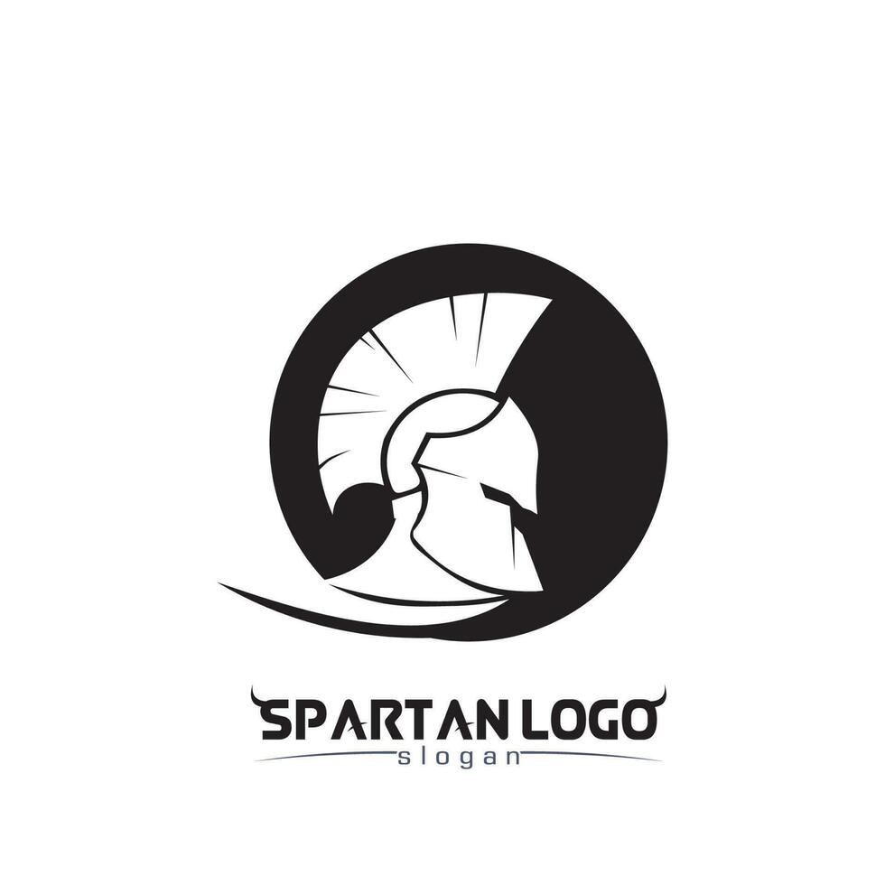 espartano logo negro gladiador y vector diseño casco y cabeza negro