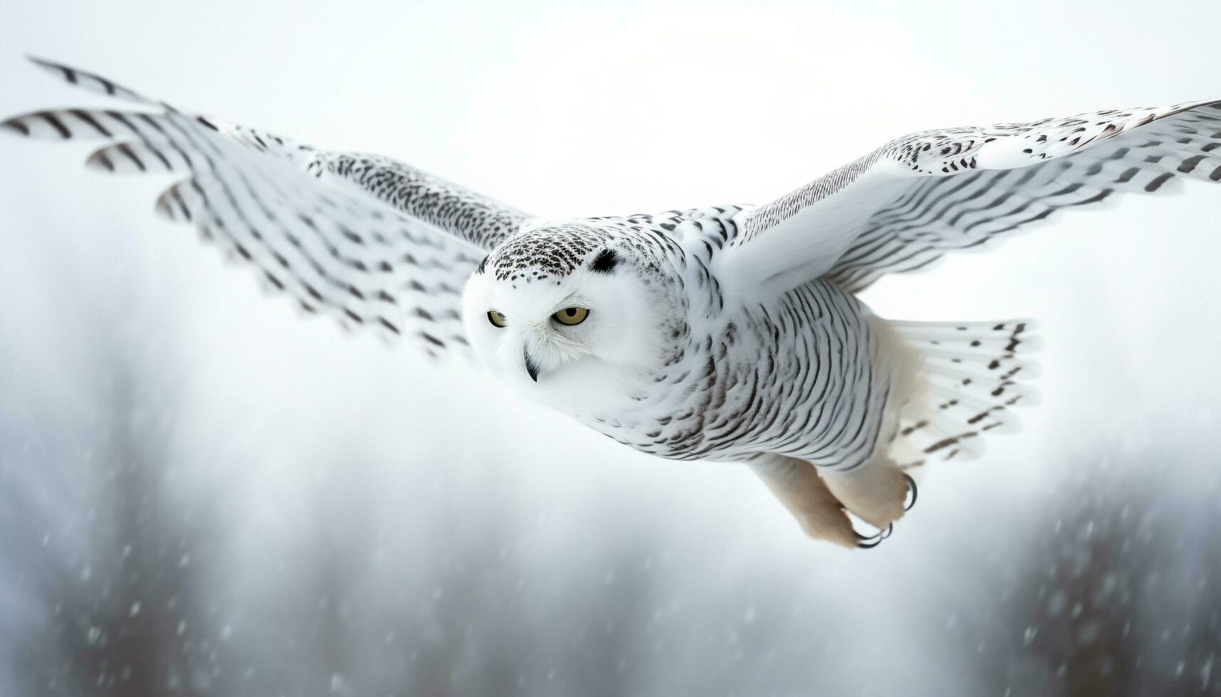 Snowy owl flying spread wings beauty in nature generated by AI photo