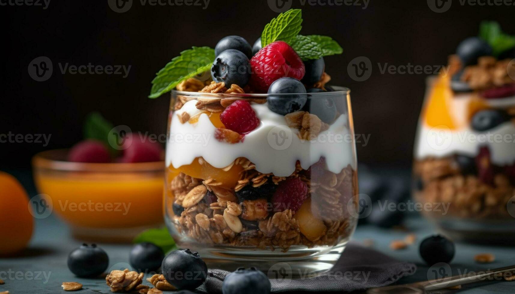 Organic berry parfait with granola and yogurt generated by AI photo