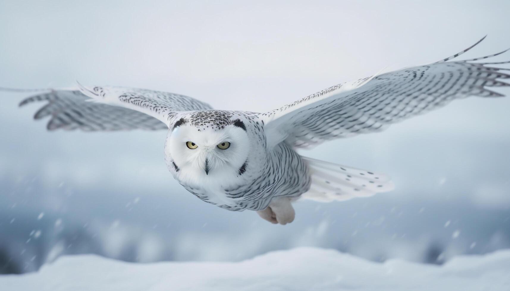 Nevado búho volador medio aire untado alas tranquilo generado por ai foto