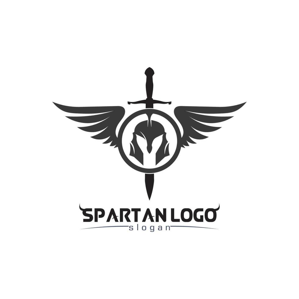 espartano logo negro gladiador y vector diseño casco y cabeza negro