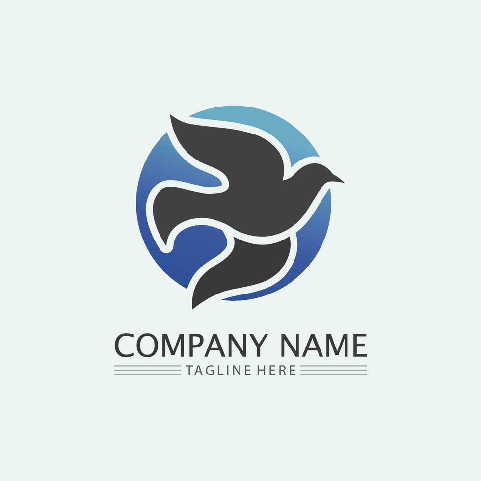 Birds and swallow dove logo design and vector animal wings and flying bird