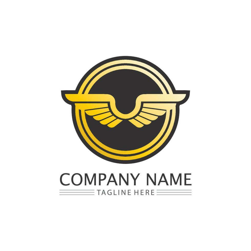 golden winged shield with crown logo heraldry symbol vector