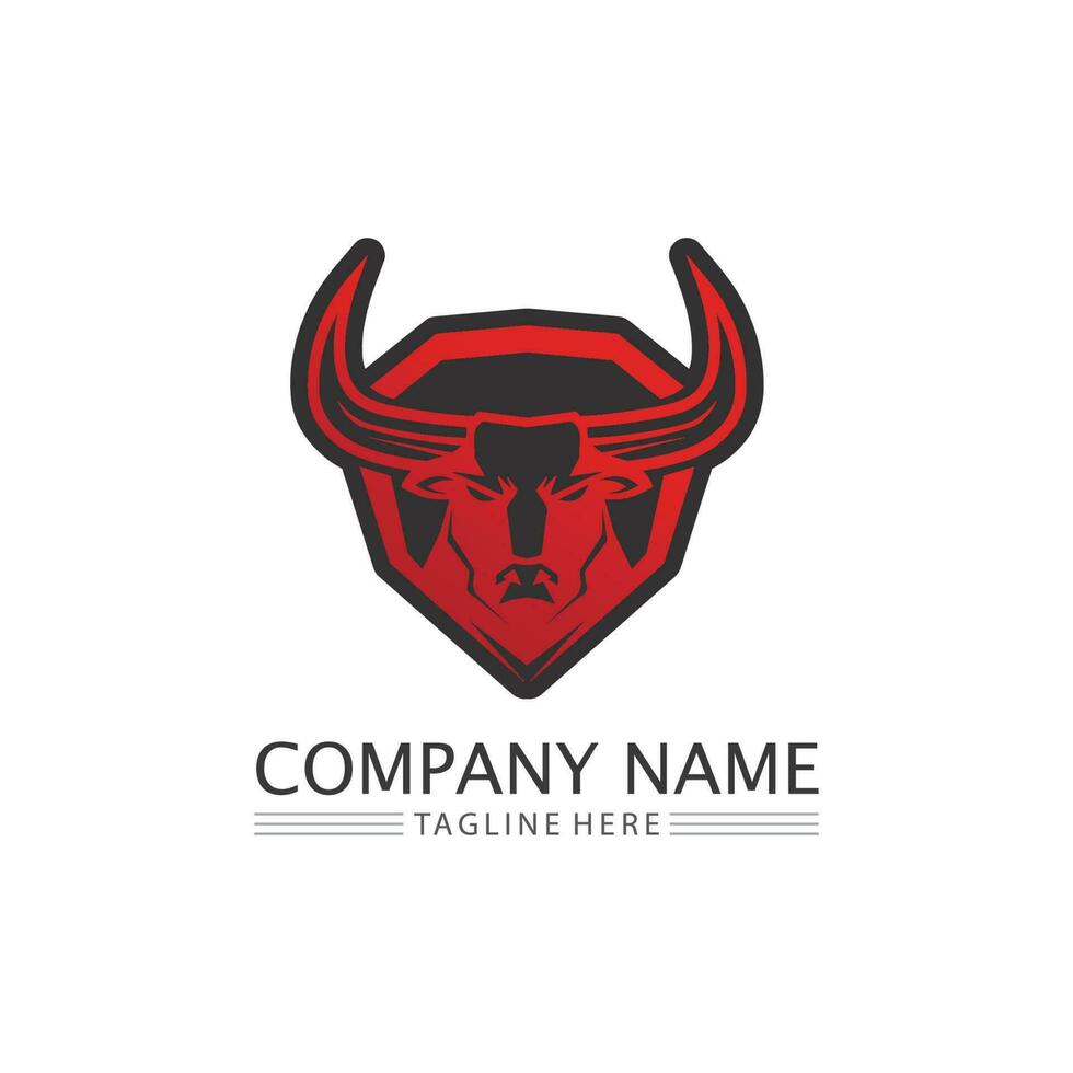 logotipo de toro de escudo abstracto, icono de logotipo de insignias de cuerno vector
