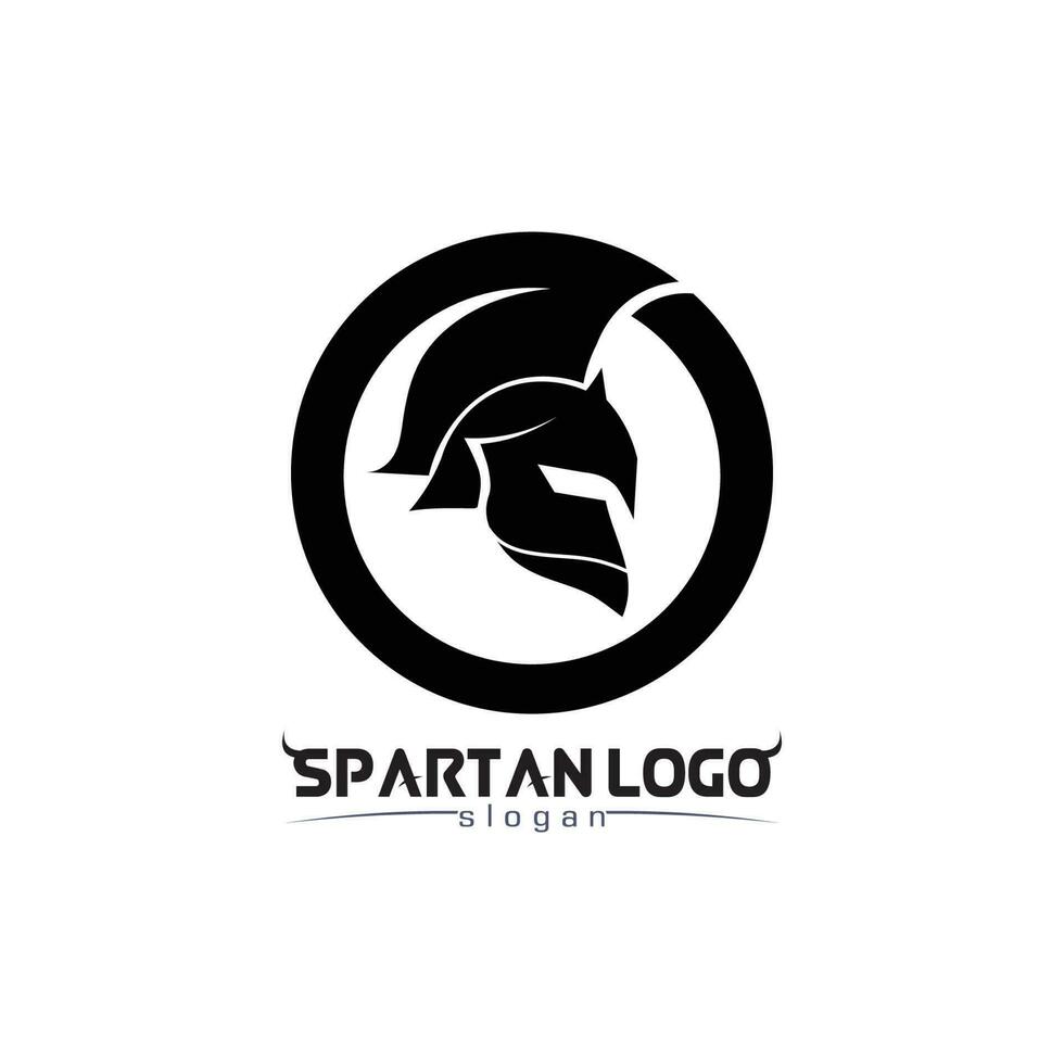 espartano logo negro gladiador y vector diseño casco y cabeza negro