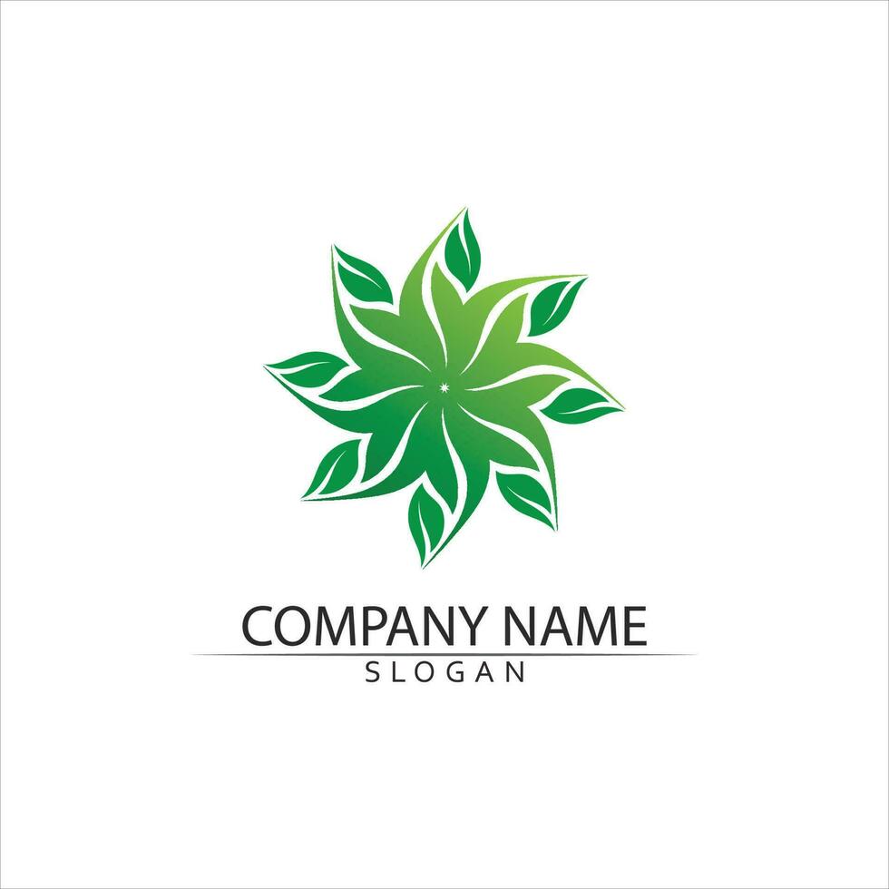 Tree leaf vector and green logo design friendly concept