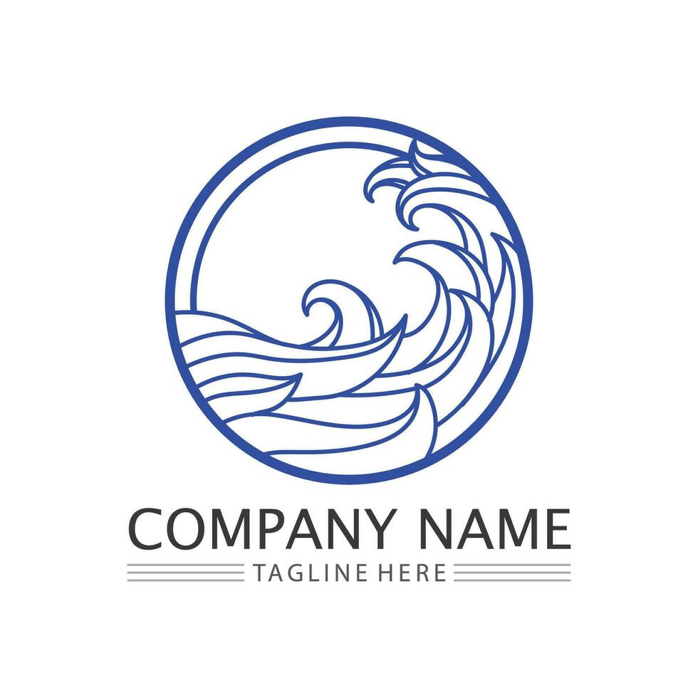 wave and water Isolated round shape logo Blue color logotype Flowing water image. Sea, ocean, river surface vector