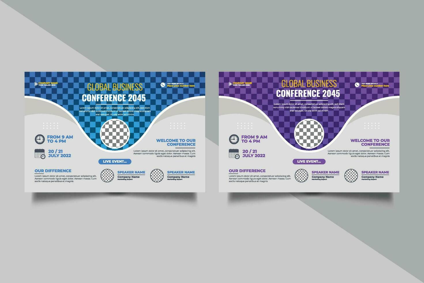 Vector business conference or webinar horizontal flyer and invitation banner