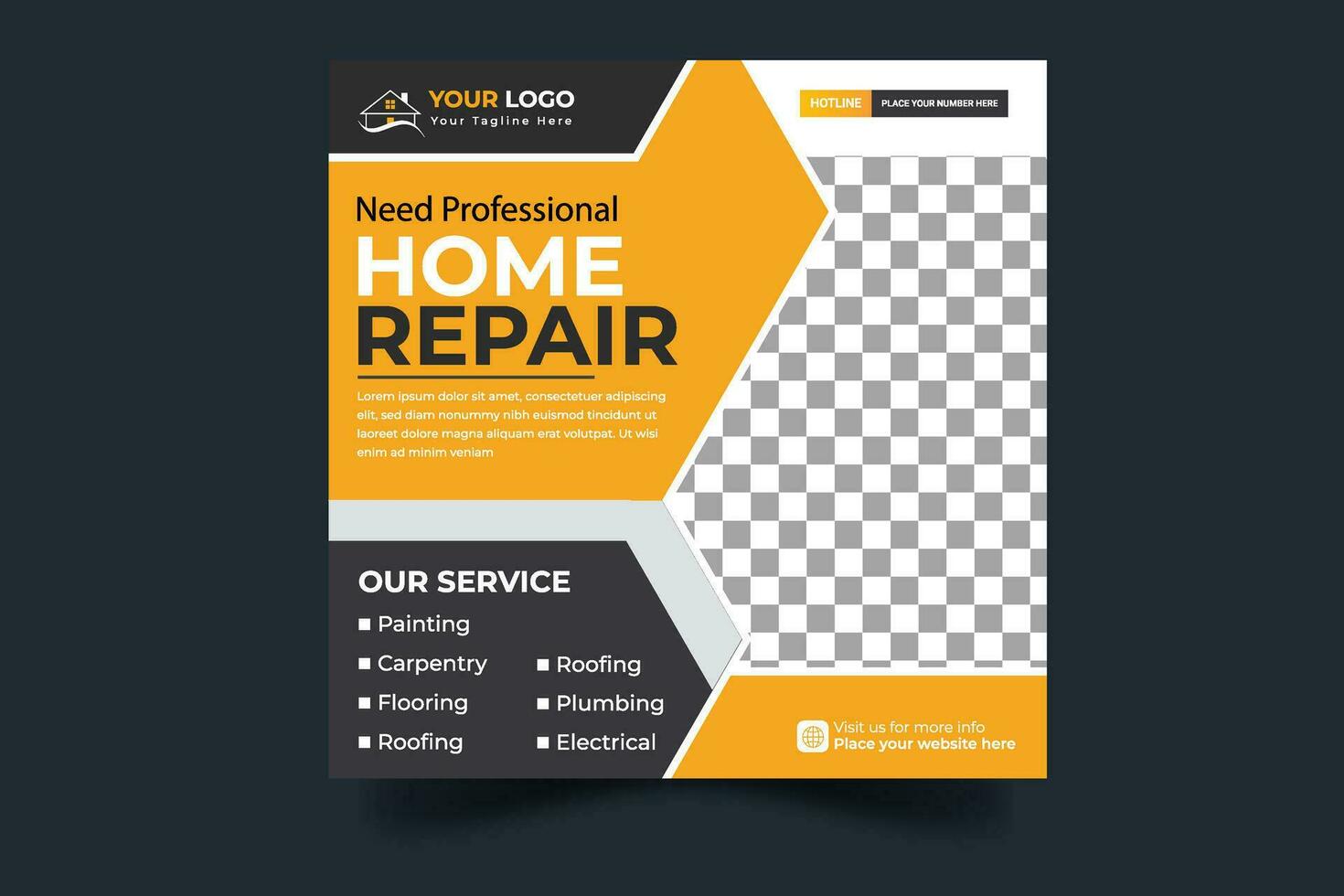 Vector construction and house renovation services social media post and plumber service  template