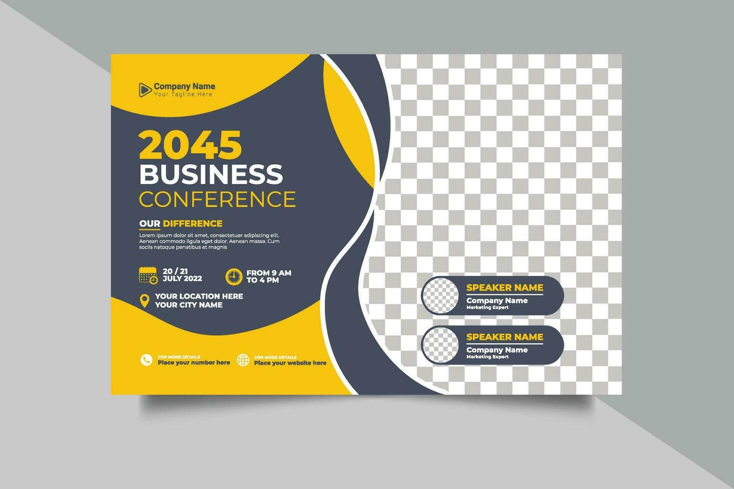 Vector business conference or webinar horizontal flyer and invitation banner