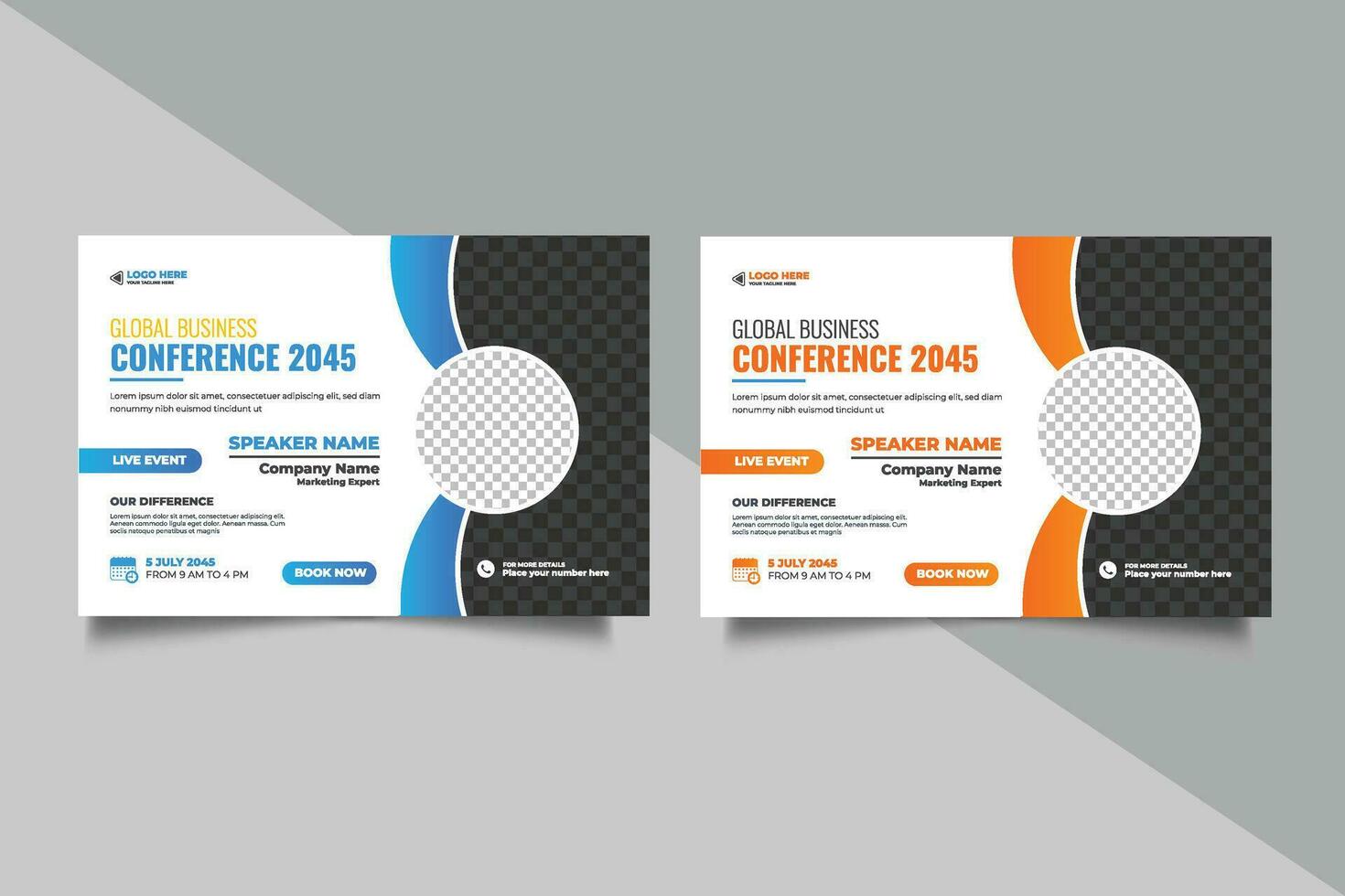 Vector business conference or webinar horizontal flyer and invitation banner