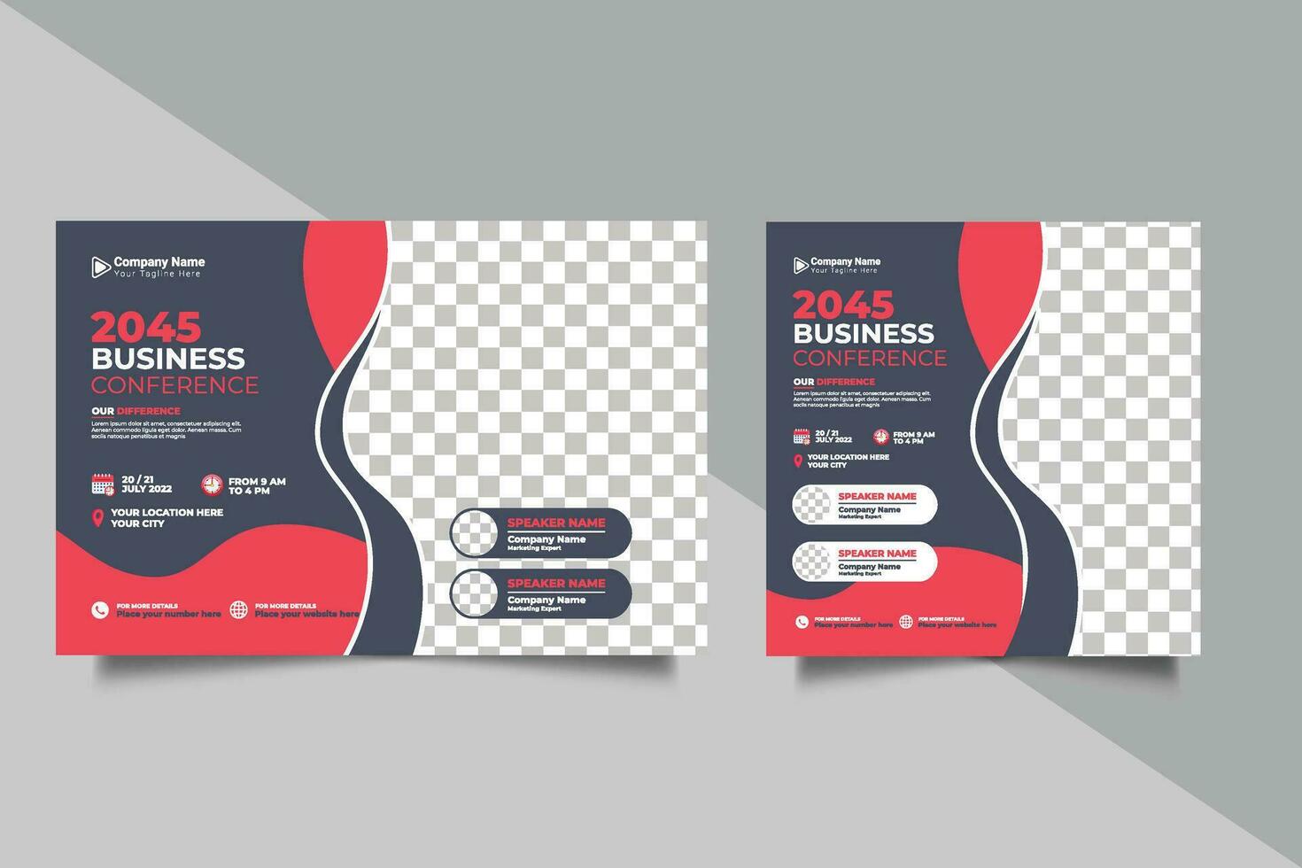 Vector business conference or webinar horizontal flyer and invitation banner