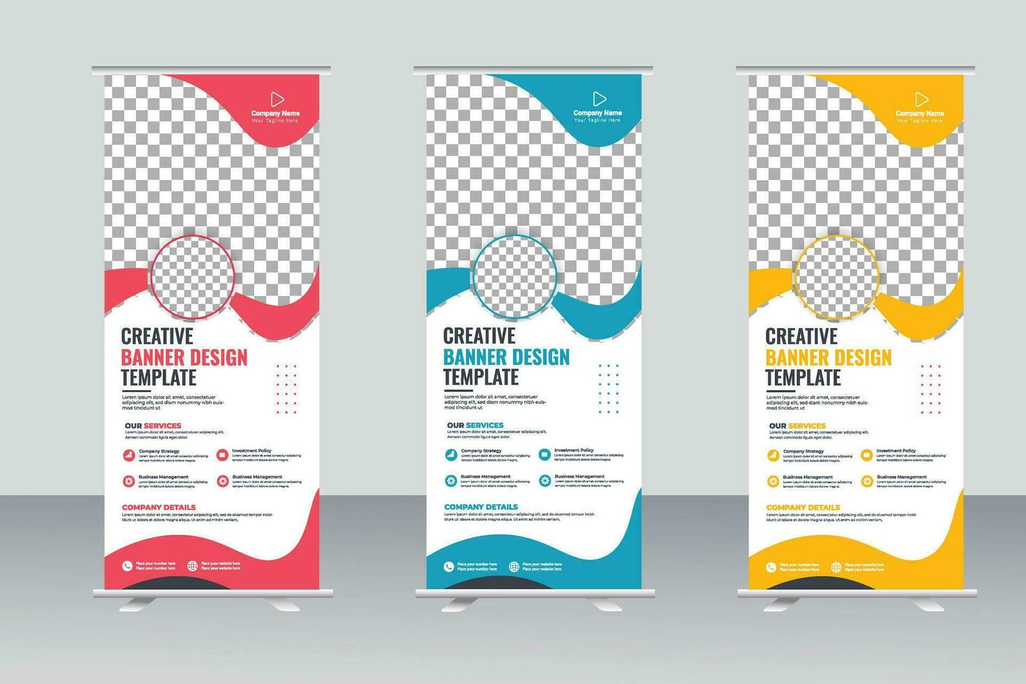Vector corporate colorful roll up standee pull up banner design template
