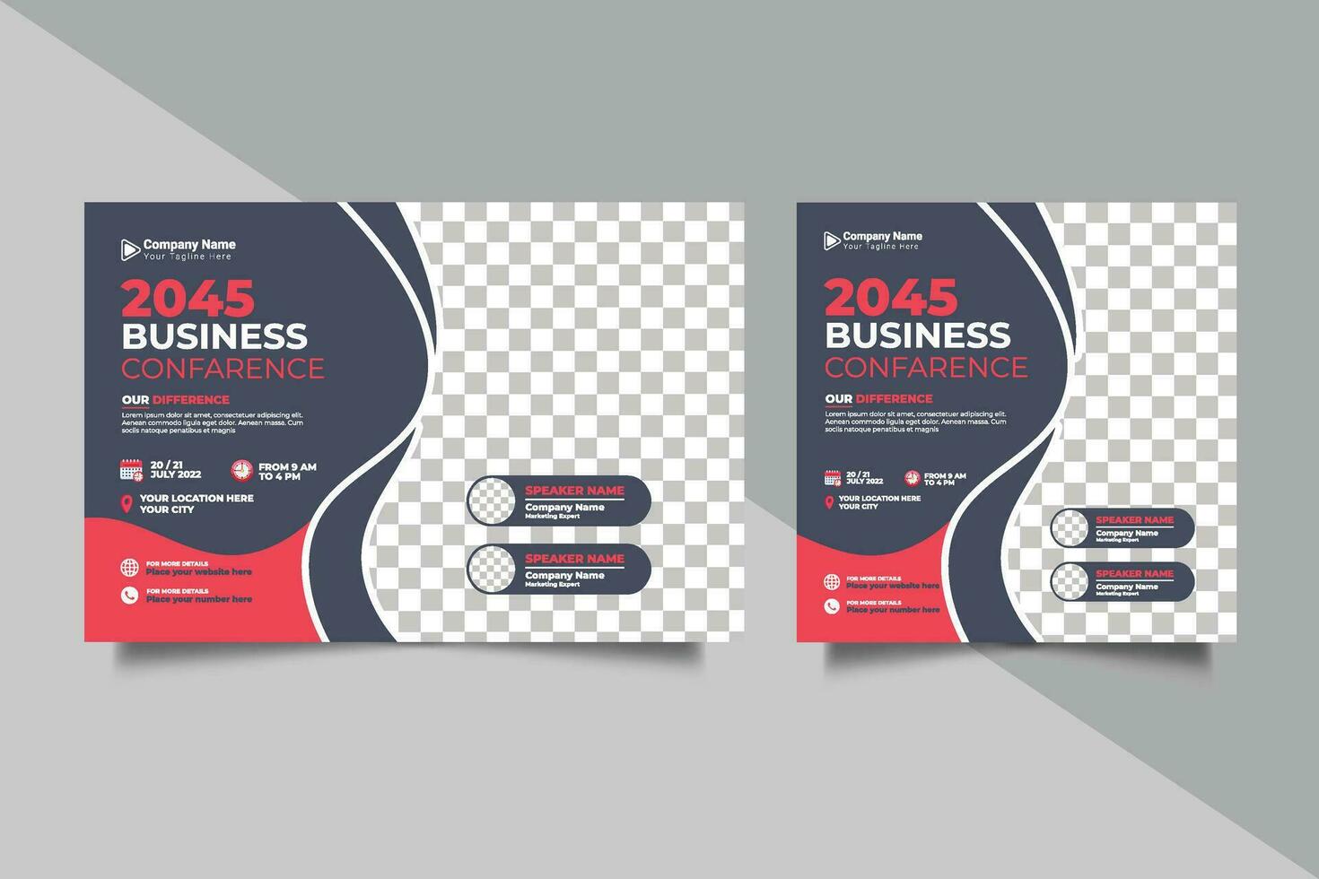 Vector business conference or webinar horizontal flyer and invitation banner