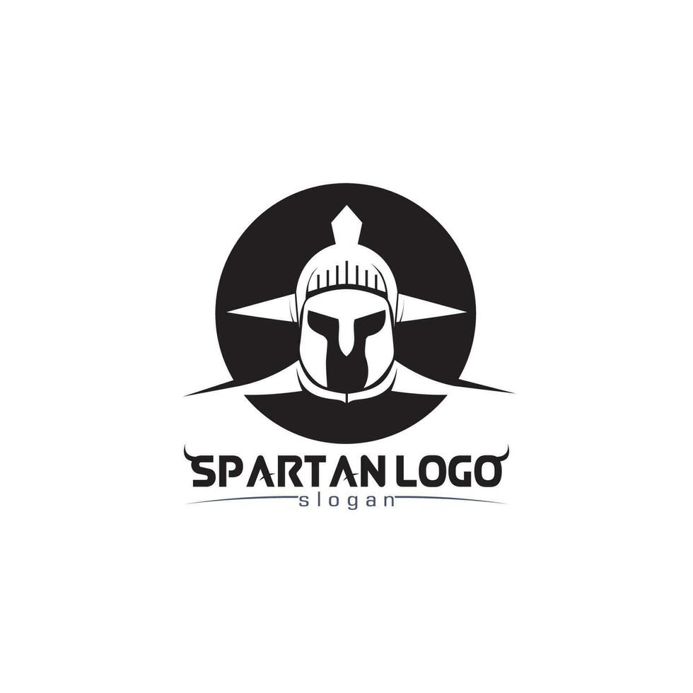 espartano logo negro gladiador y vector diseño casco y cabeza negro