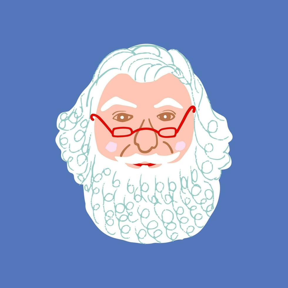 Papa Noel claus rostro. Papa Noel cabeza. antiguo tipo sabio hombre en lentes vector ilustración. abuelo. Navidad estación.