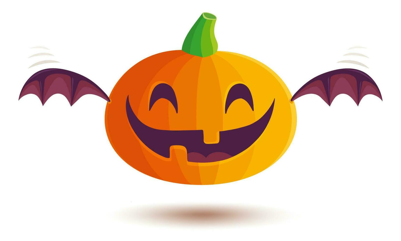 Vector icon of pumpkin with bat wings in kawaii style for Halloween.