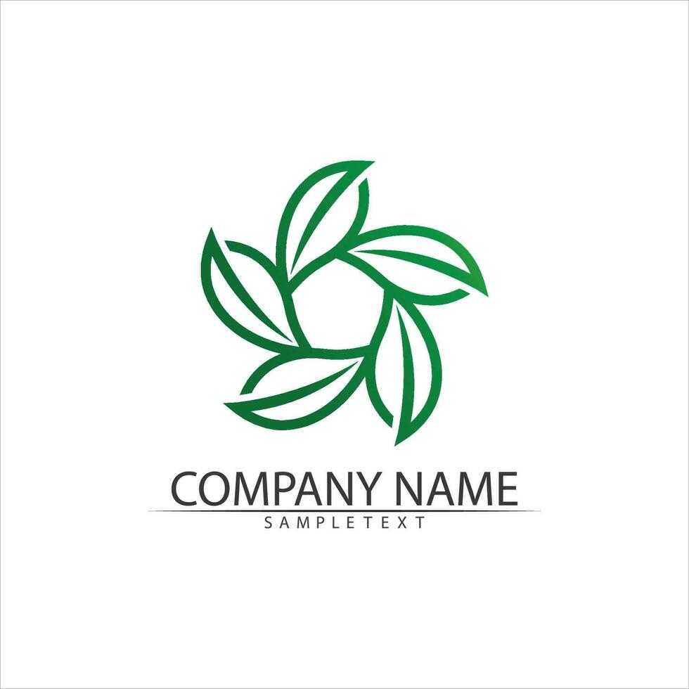 Tree leaf vector and green logo design friendly concept