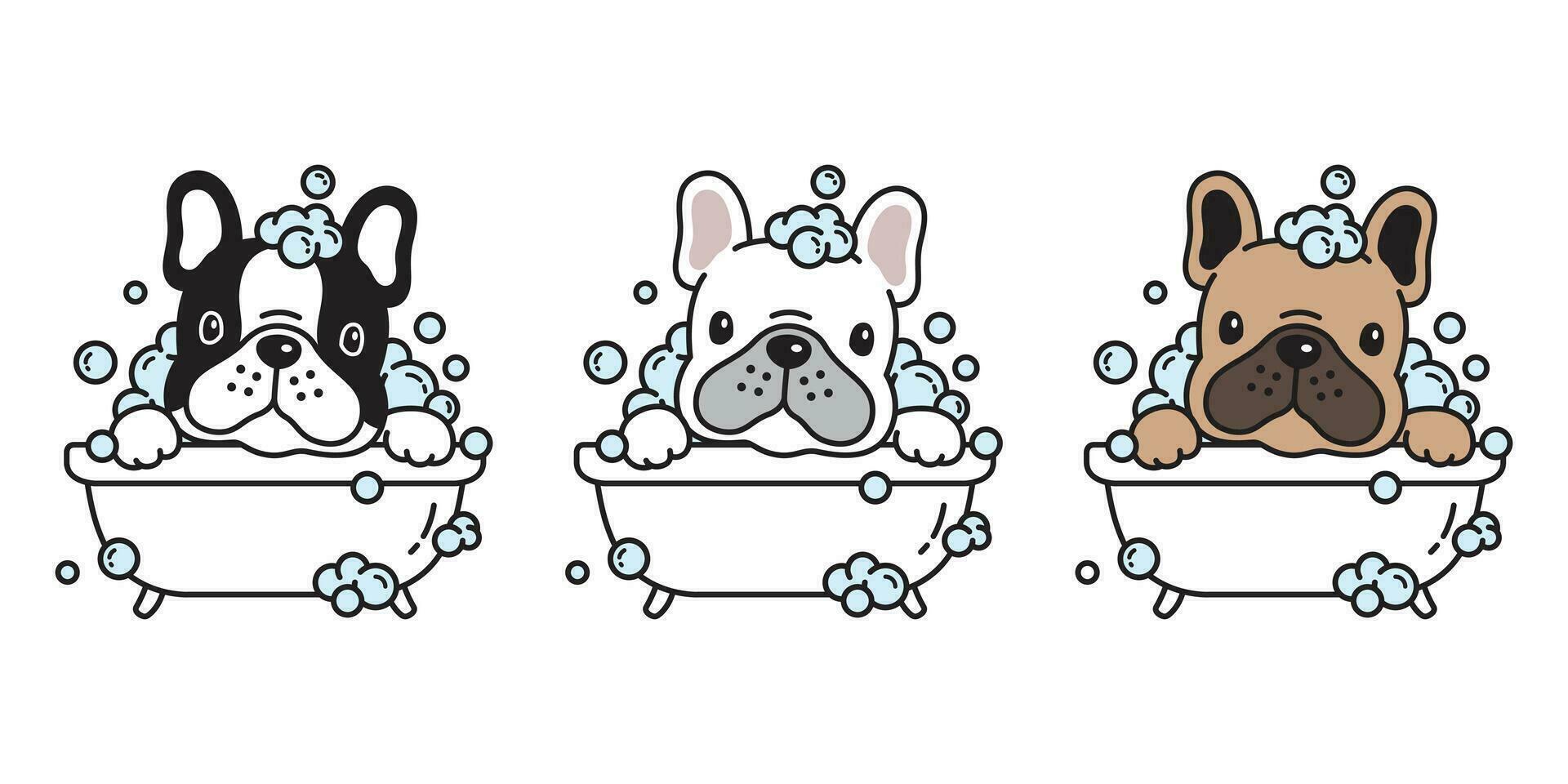 perro vector francés buldog bañera ducha dibujos animados personaje icono logo raza ilustración